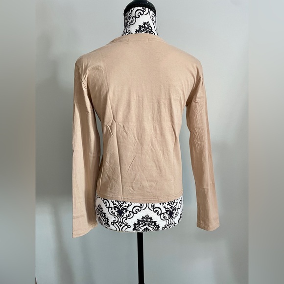 Adika Angel Embroidered Tan Long Sleeve Shirt Women’s Sz Small Soft Stretchy Y2K - Picture 4 of 10